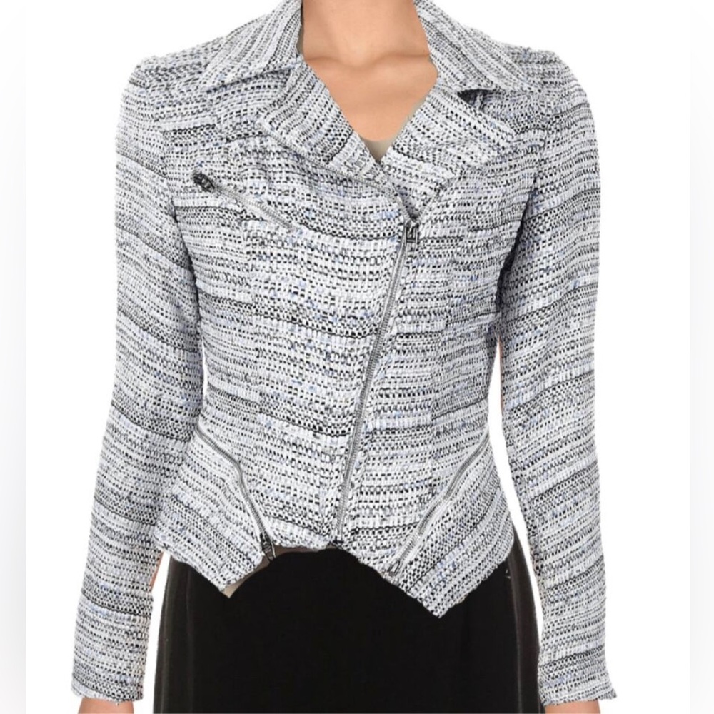 NWT Blanc NYC Glen Tweed Plaid Crop Moto Jacket Size Small
